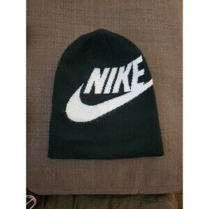 Nike Youth Swoosh OSFM Beanie Hat In Black And White Knit Logo Sport Outdoor